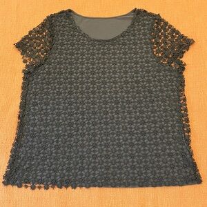 Crochet front blue Women's Blouse with fabric back